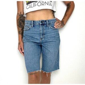 Sam Edelman The Stiletto Bermuda High Rise Cotton Raw Hem Relaxed Fit Light Blue